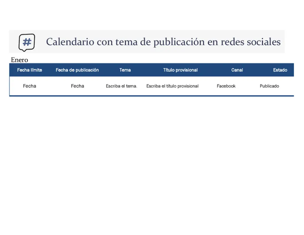 Calendario con tema de publicación en redes sociales modern-simple