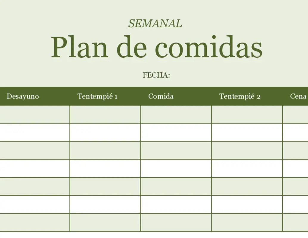 Planificador de comidas semanal green modern-simple