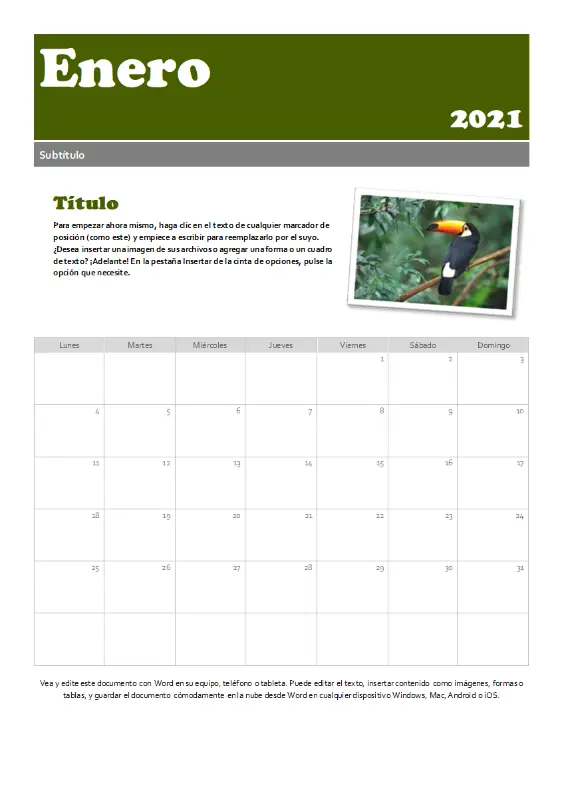 Calendario de instantáneas green modern-simple