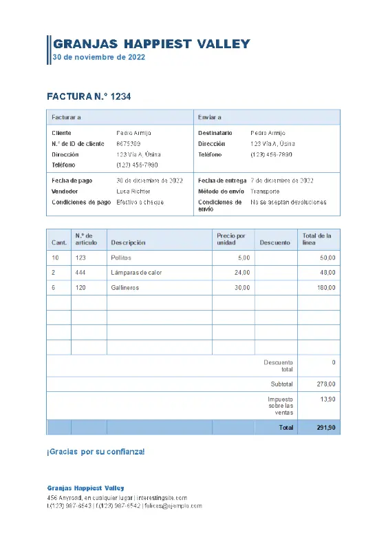 Factura de ventas empresariales blue modern simple