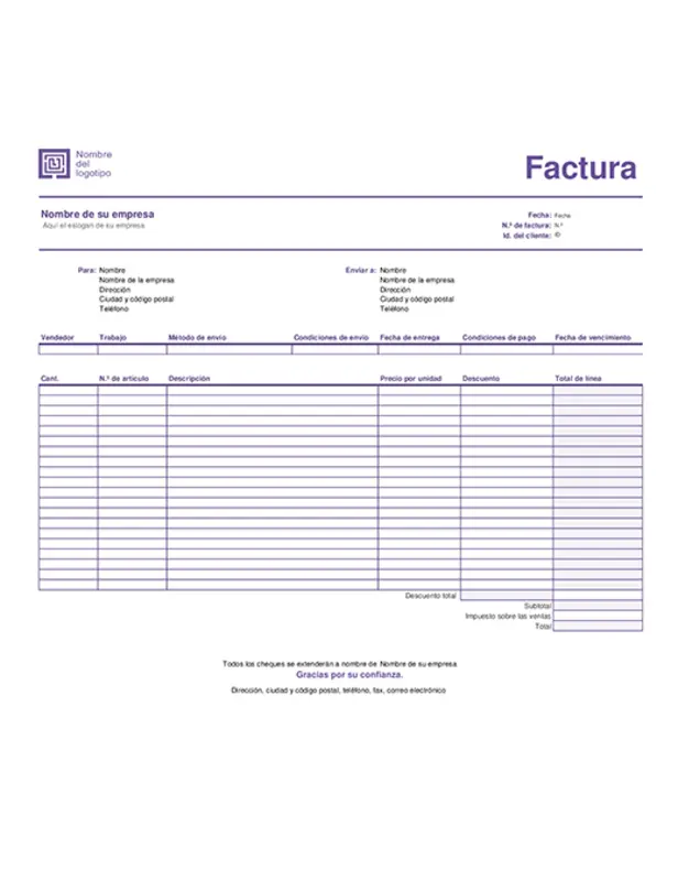 Factura de ventas (diseño de líneas sencillas) purple modern-simple