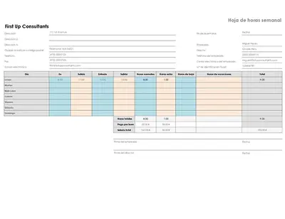 Hoja de horas semanal (8,5x11, horizontal) modern simple