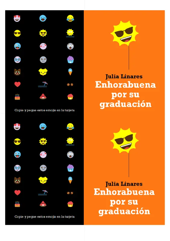 Tarjeta de graduación con emojis orange modern-bold