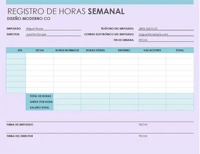 Parte de horas semanal (8 1/2 x 11, vertical) modern simple