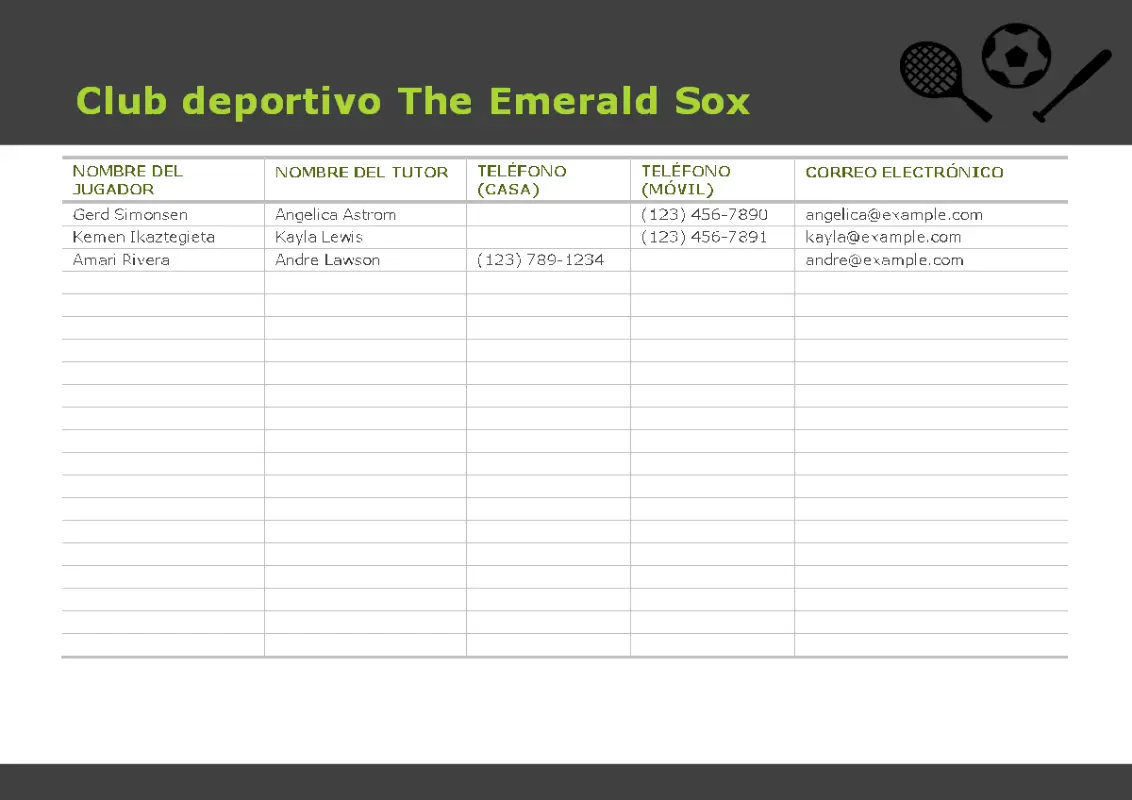 Lista de contactos de deportes juveniles gray modern simple