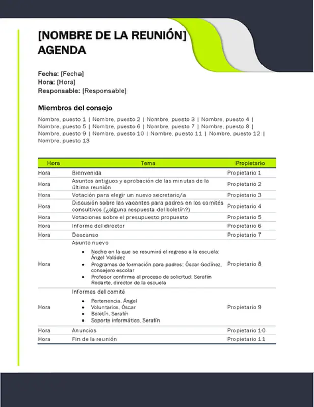 Agenda de reuniones educativas