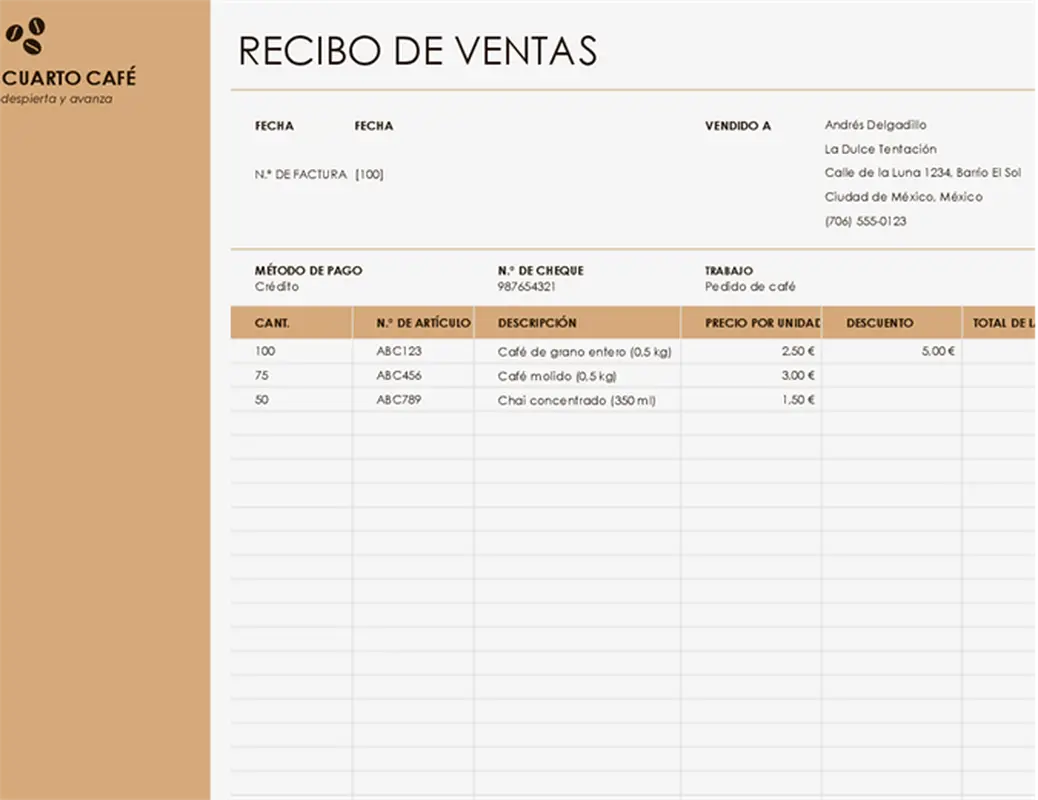 Recibo de ventas con logotipo modern simple
