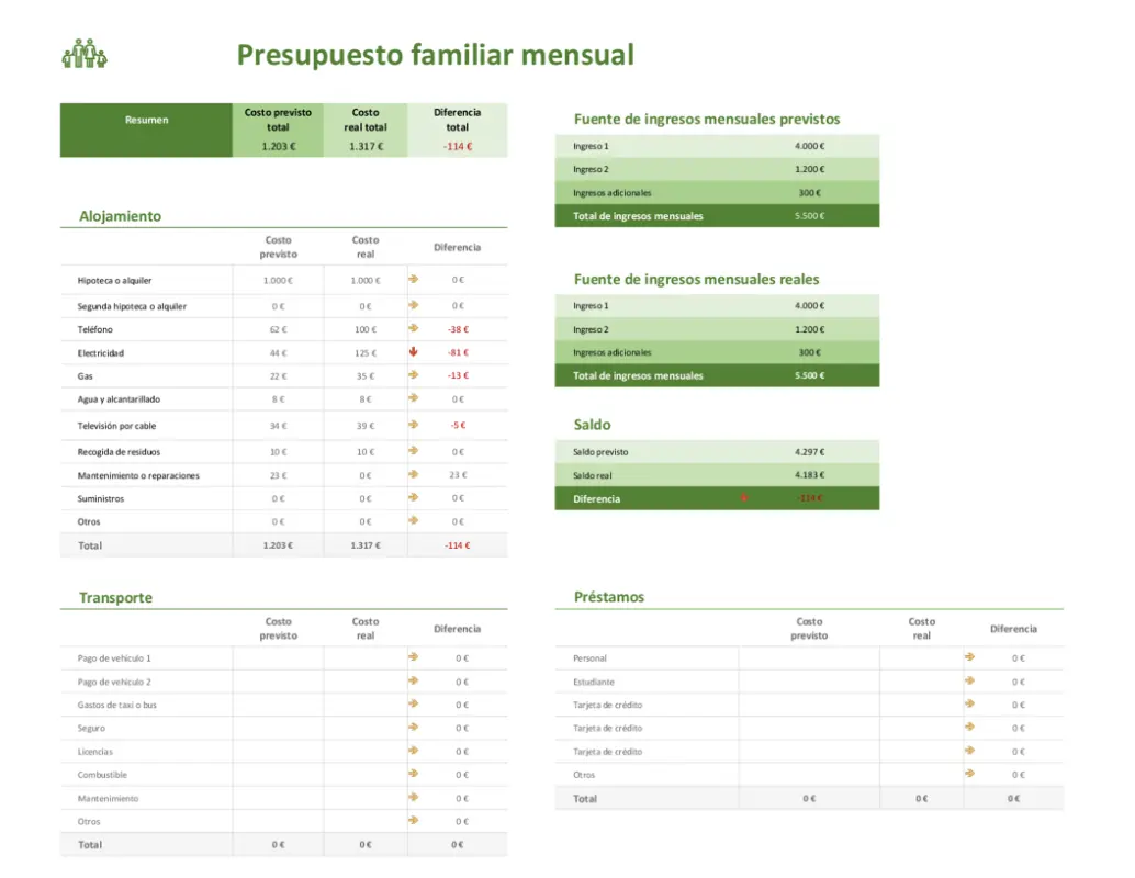 Planificador de presupuesto familiar modern simple