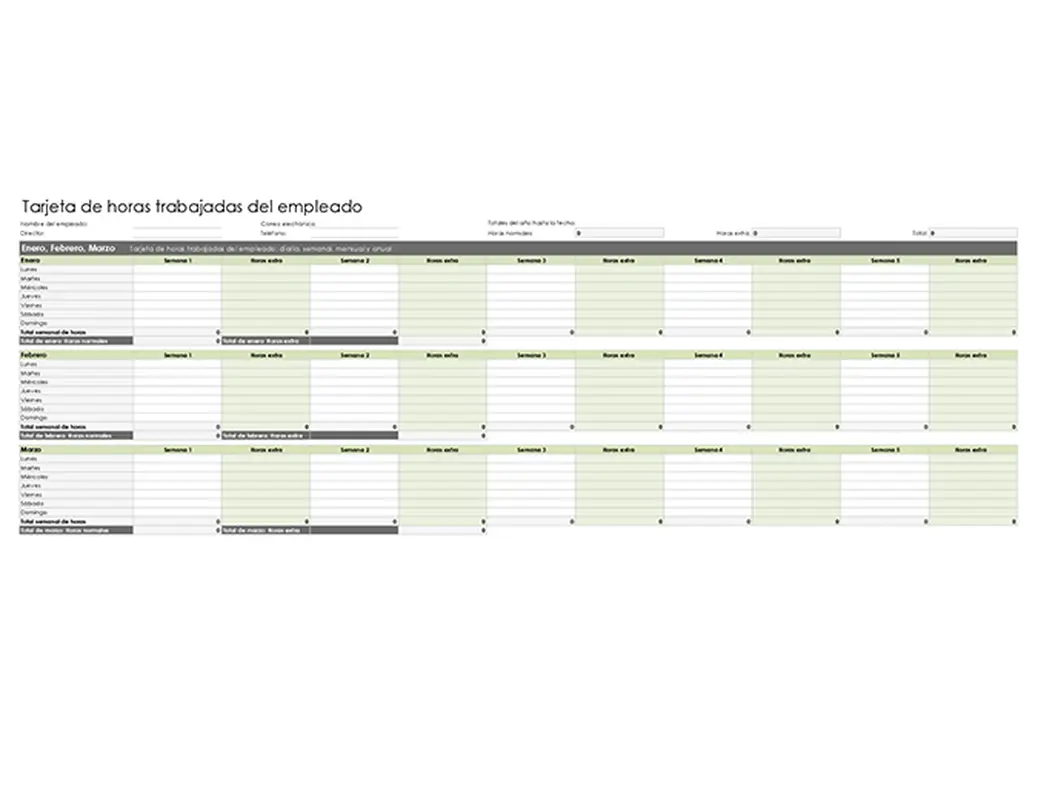 Tarjeta de horas trabajadas del empleado (diaria, semanal, mensual y anual) modern simple