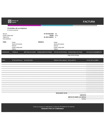 Factura de ventas (diseño de degradado azul)