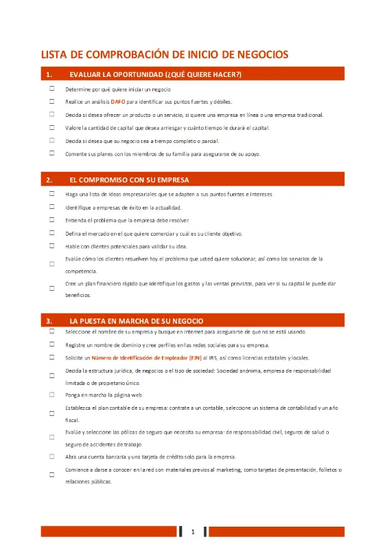 Lista de comprobación de inicio de negocios orange modern simple