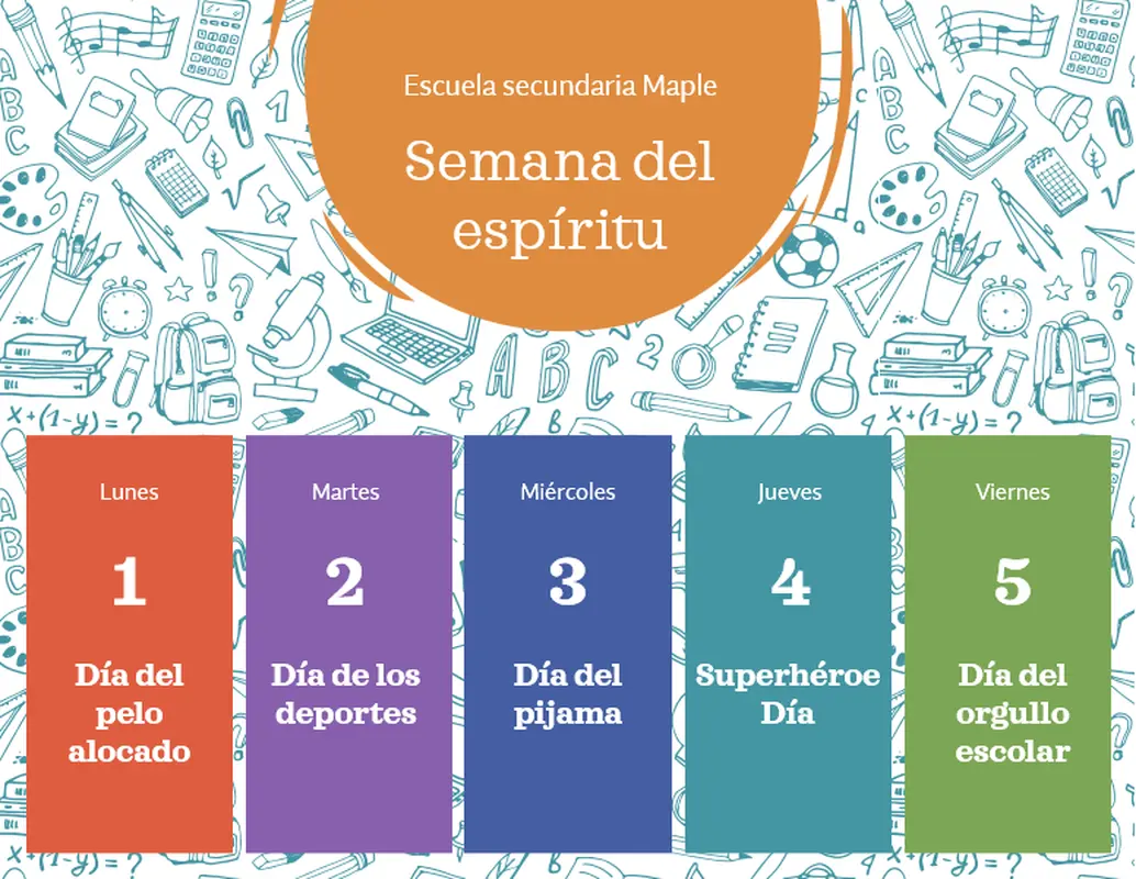 Calendario de la semana del espíritu escolar whimsical-line