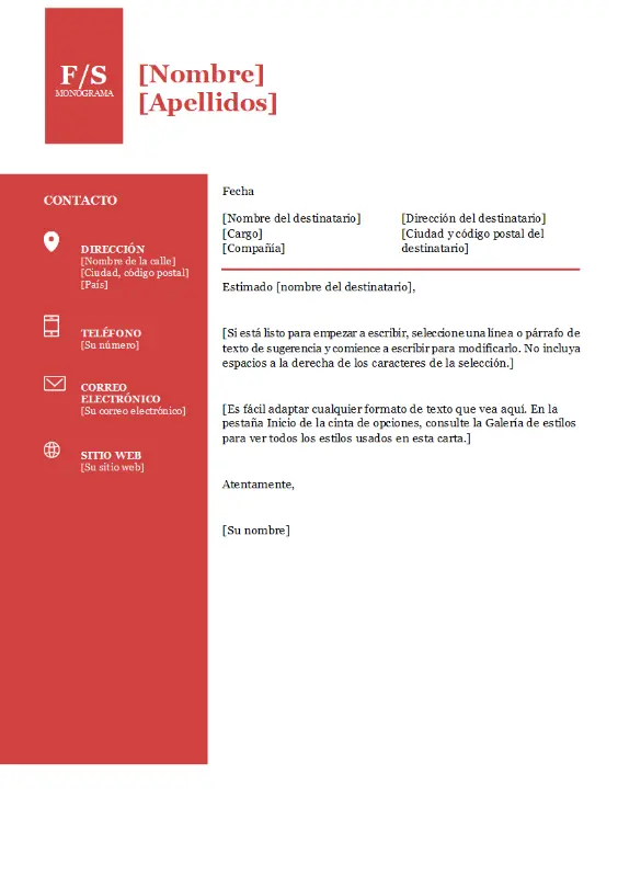 Carta de presentación con monograma en negrita red modern-simple