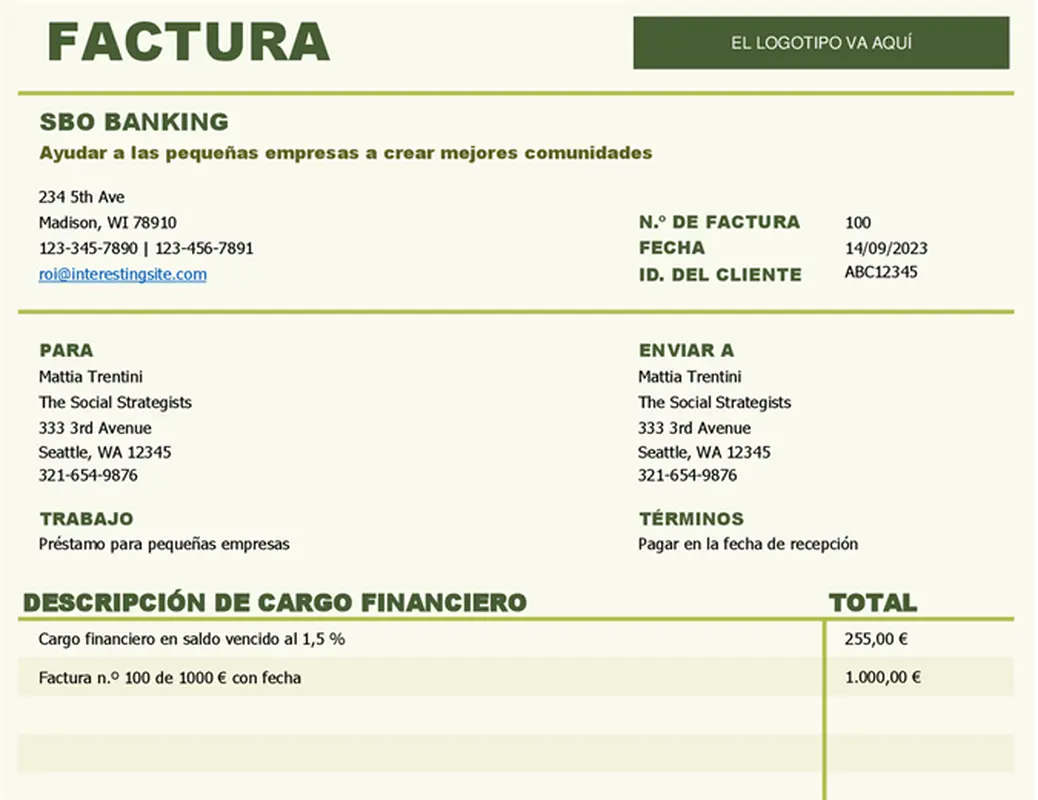 Factura con cargo financiero