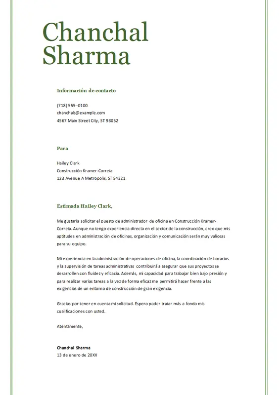 Carta de presentación clásica simple de ATS modern simple