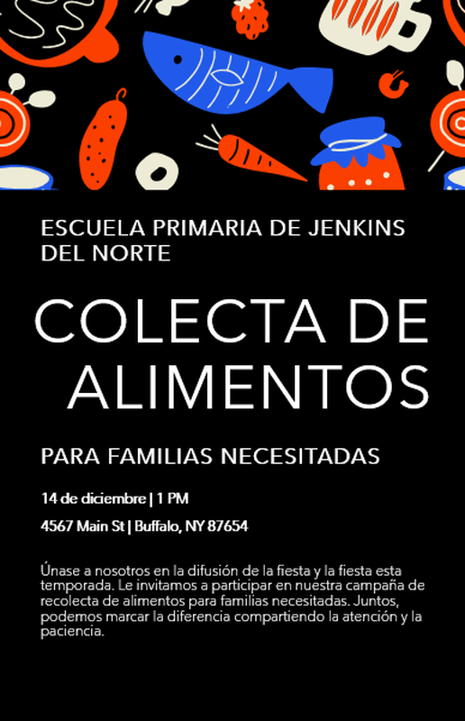 Póster de la campaña de recolección de alimentos en la escuela primaria black modern-bold