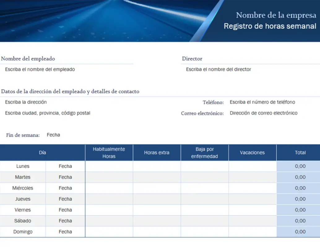 Registro de hora semanal para empresas pequeñas green modern simple