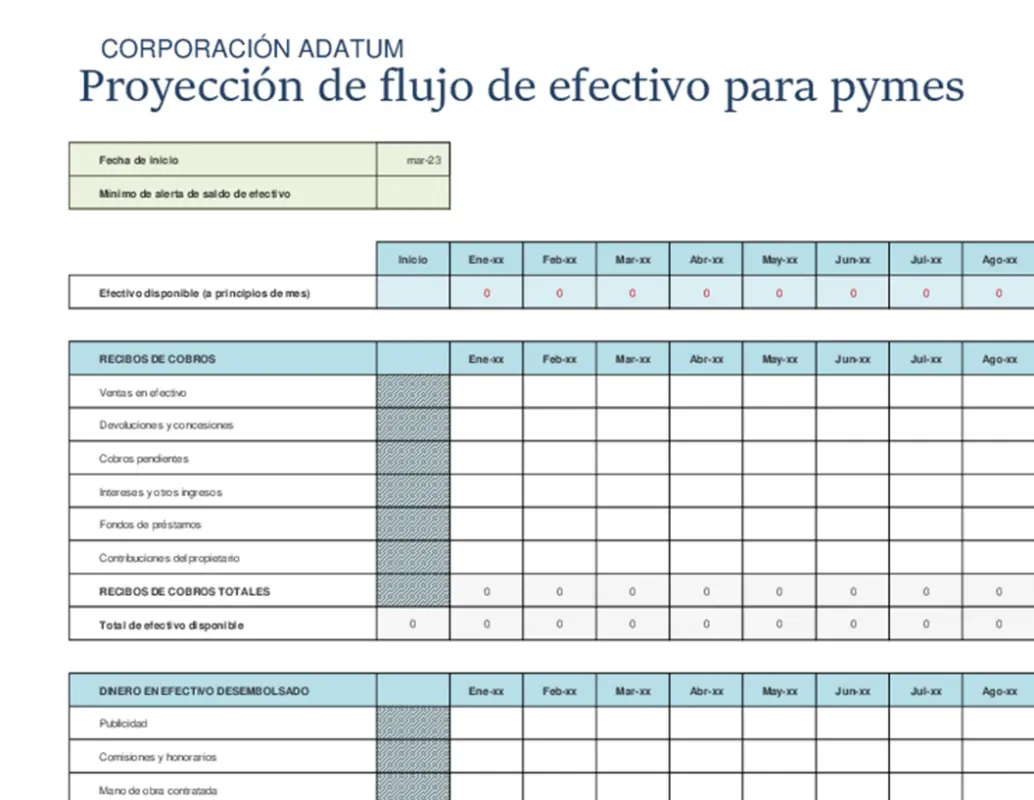 Proyección de flujo de efectivo para pymes blue modern simple