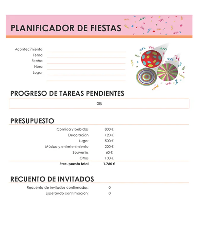 Planificador de fiestas pink modern-simple