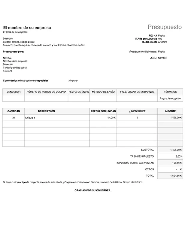 Presupuesto con cálculo de impuestos modern simple