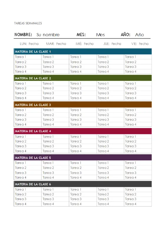 Calendario de tareas semanal modern-simple