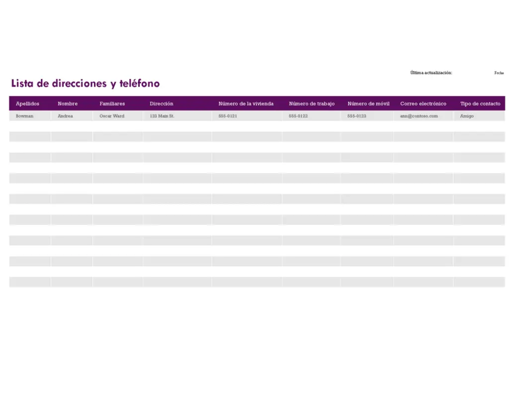 Lista de direcciones y teléfono purple modern simple