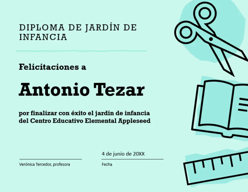 Certificado de diploma de escuela infantil blue modern bold