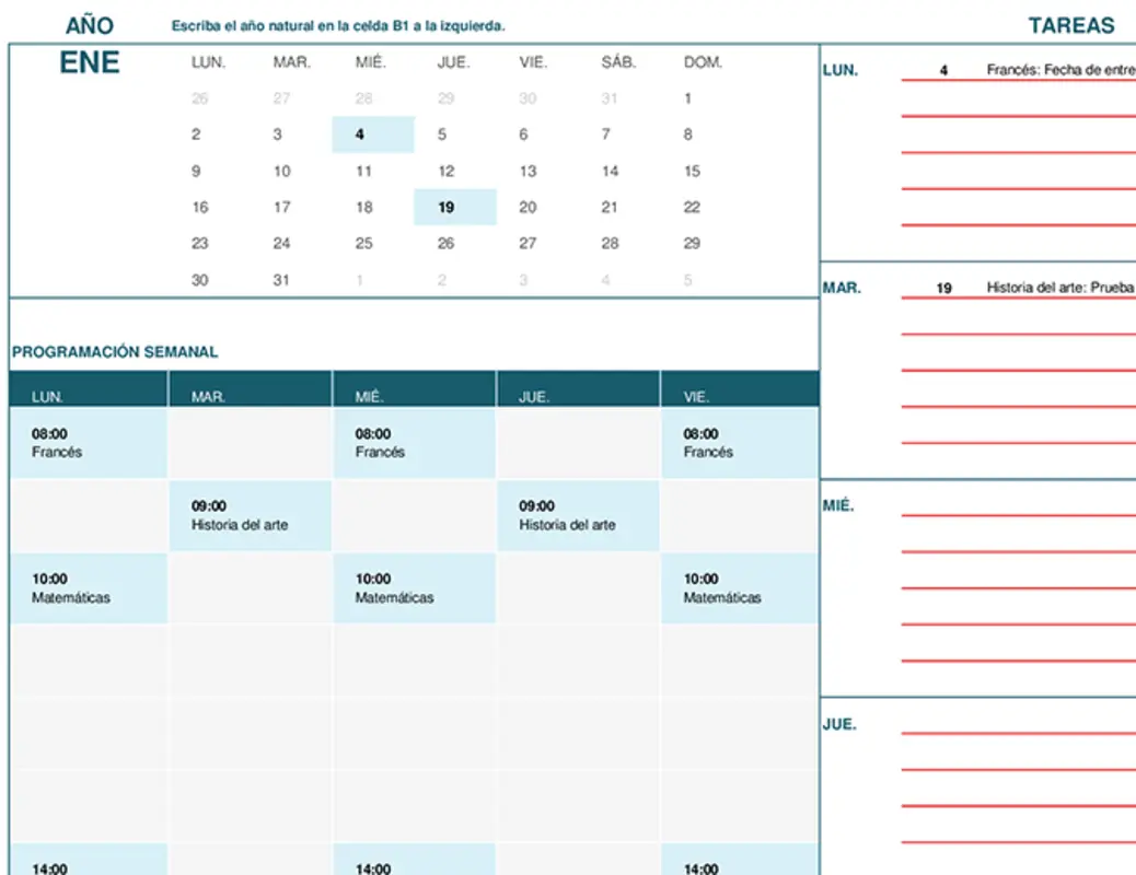 Calendario para estudiantes (lu.) blue modern-simple
