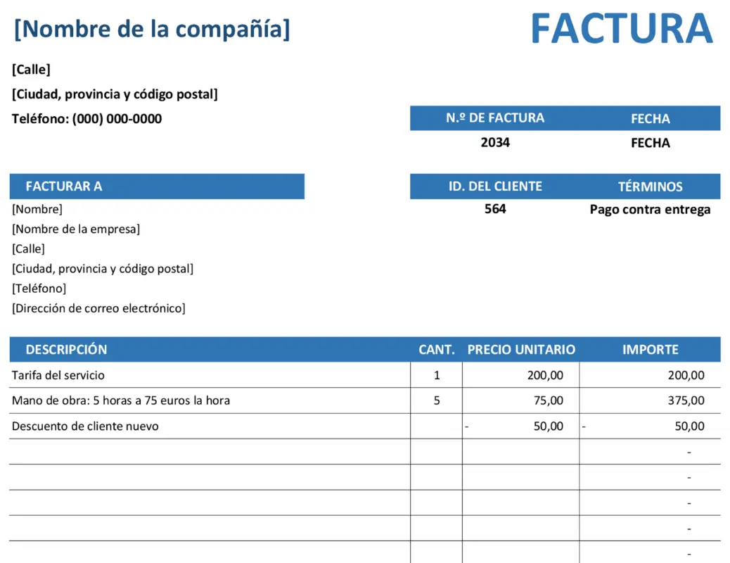 Factura de servicio simple blue modern simple