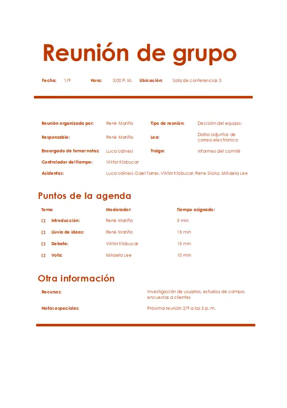 Orden del día de reunión de equipo (informal) modern bold
