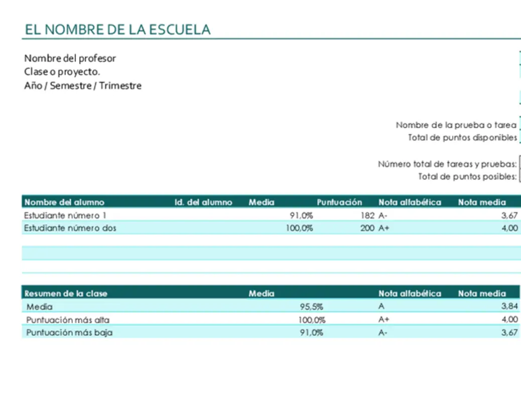 Libro de calificaciones del profesor (basado en puntos) green modern simple