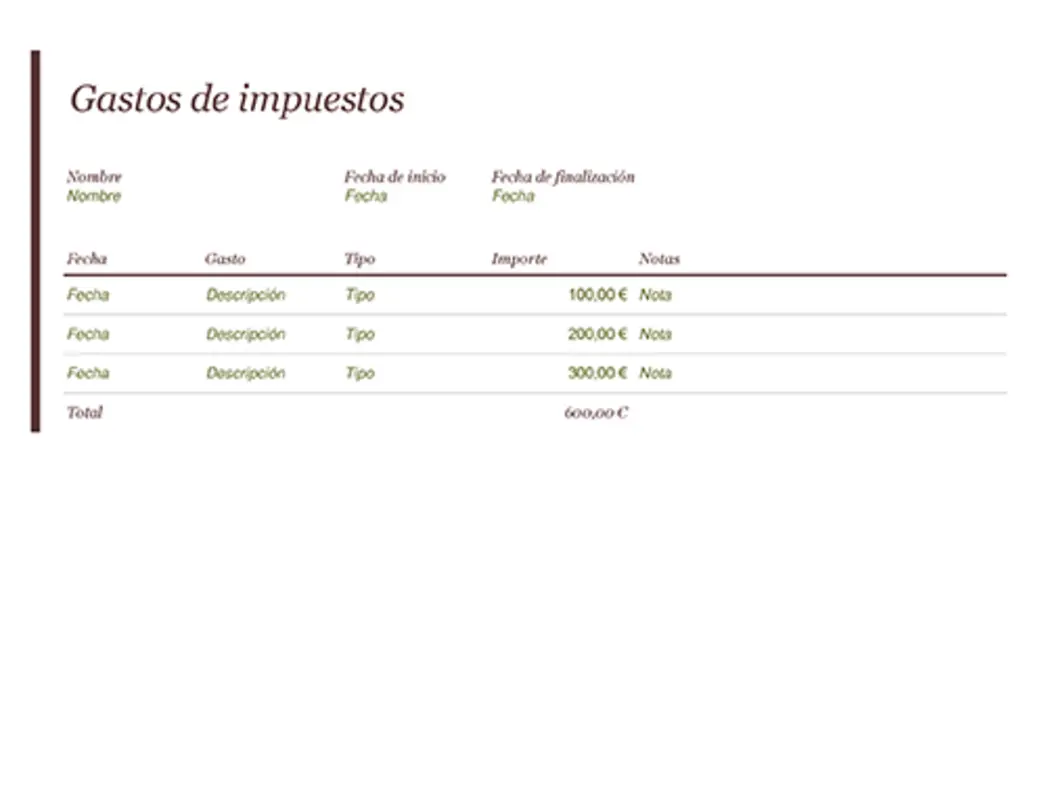 Diario de gastos de impuestos modern-simple