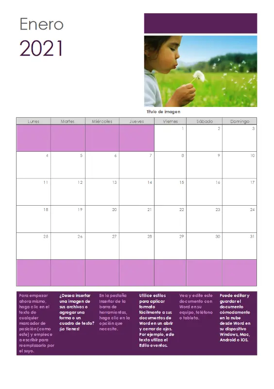 Calendario de actividades purple modern geometric & linear