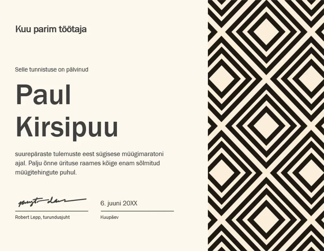 Kuu parima väärtusliku töötaja tunnistus  modern-geometric
