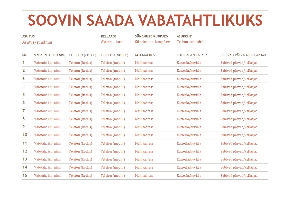 Vabatahtlikuks registreerumise leht