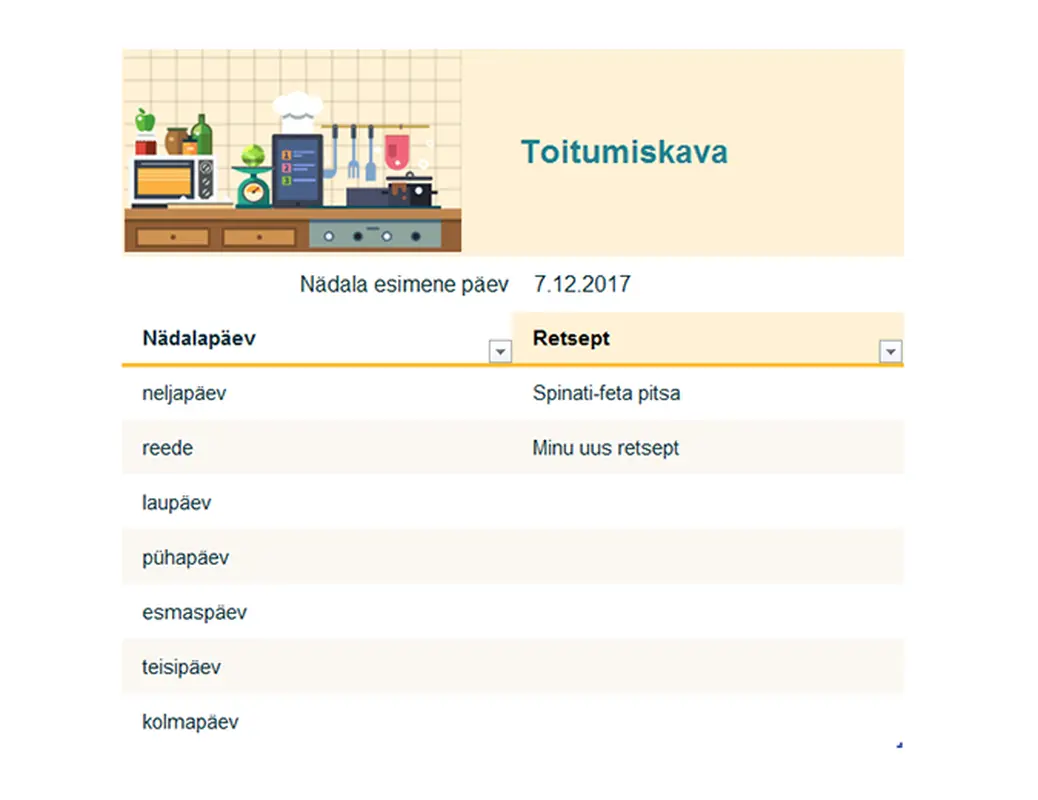 Nädala toitumiskava modern simple