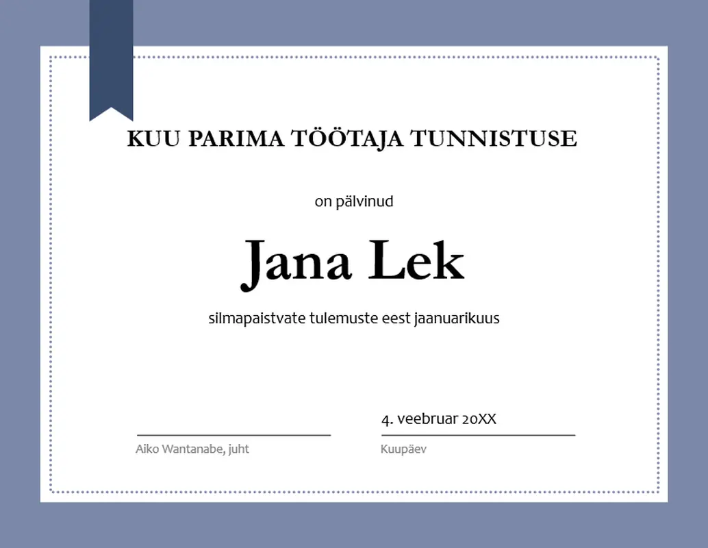 Kuu parima töötaja tunnistus modern-simple