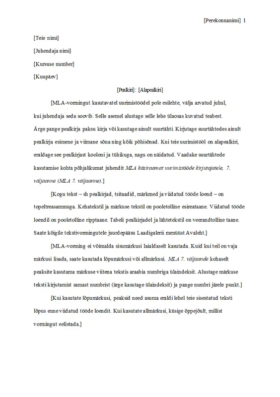 MLA laadi kasutav uurimistöö