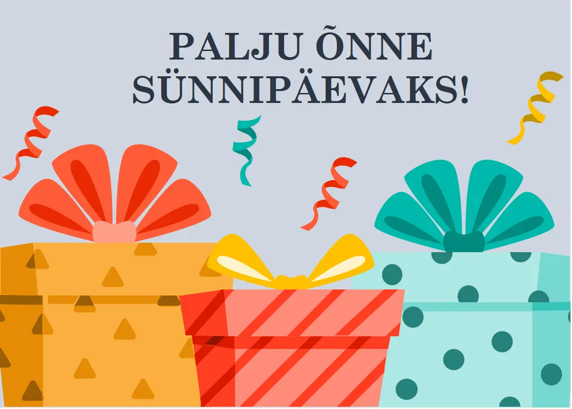 Rõõmus kingipakkidega sünnipäevakaart modern-simple