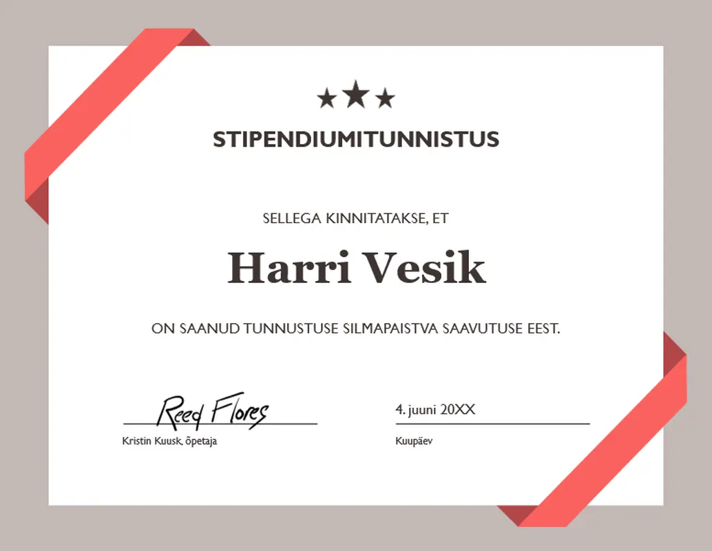 Stipendiumitunnistus modern simple
