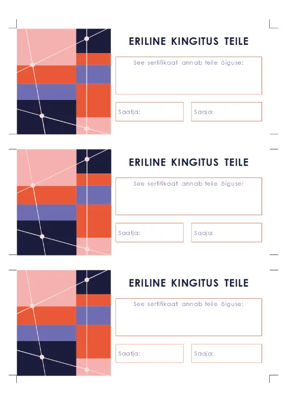Kinkekaardid (3 tk lehel) blue modern-color-block