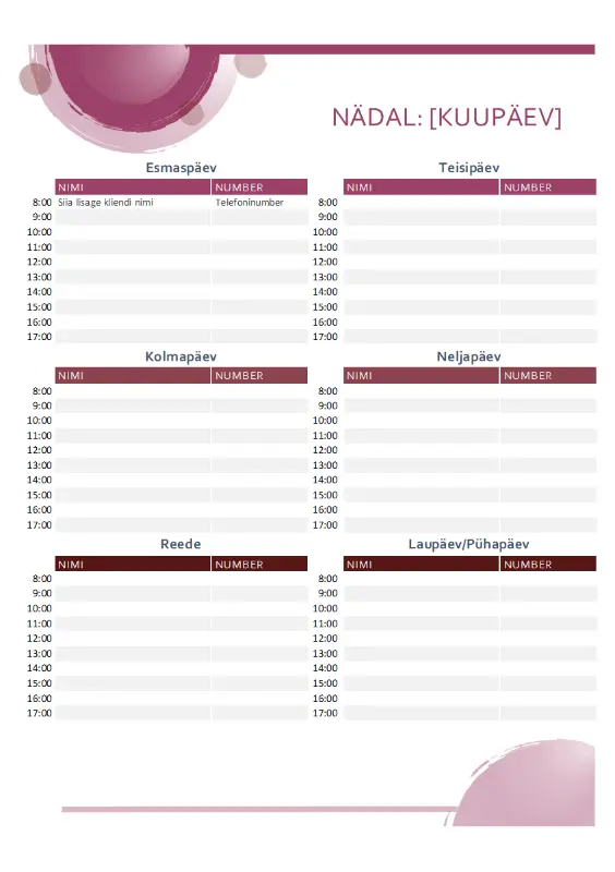Roosa komplekti päevakohtumiste kalender pink modern-simple