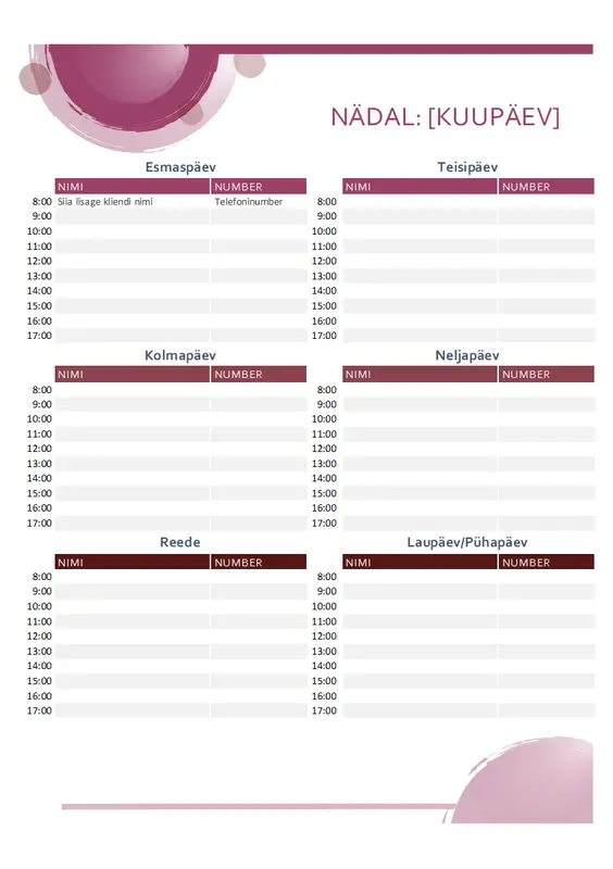 Roosa komplekti päevakohtumiste kalender modern-simple