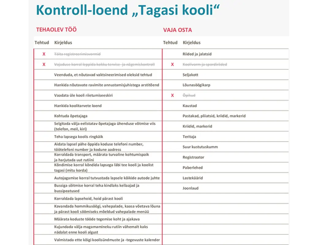 Kontroll-loend „Tagasi kooli“ modern simple
