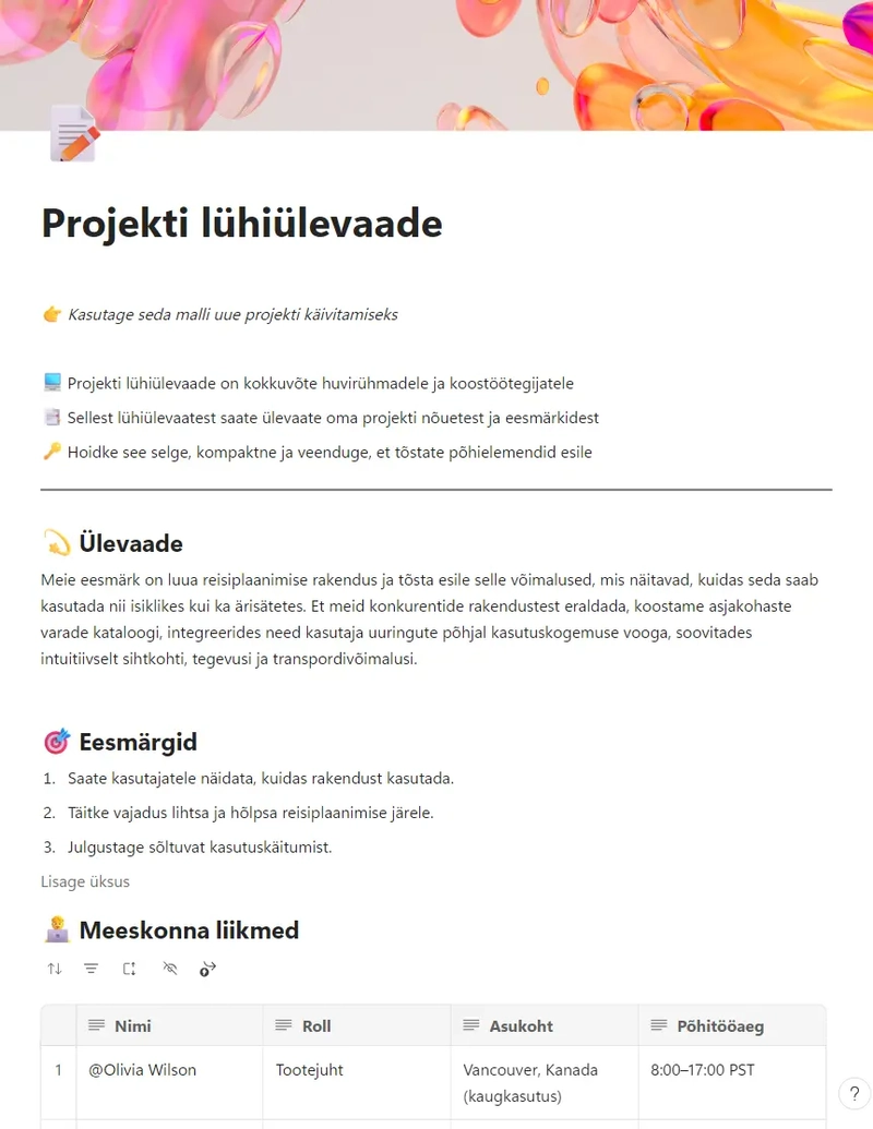 Projekti lühiülevaade