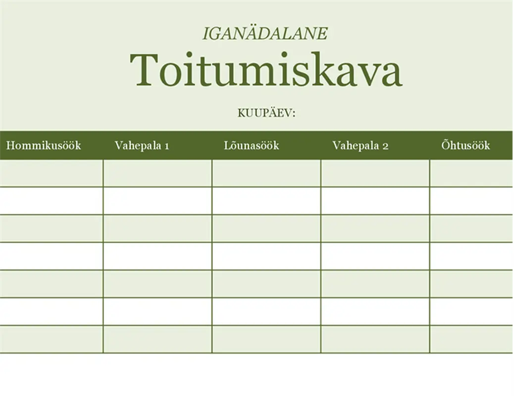 Iganädalane toitumiskava modern-simple
