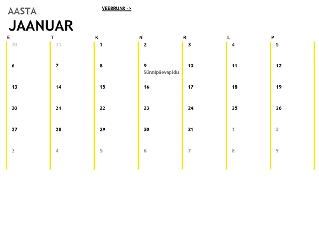 12 kuu kalender yellow modern-simple