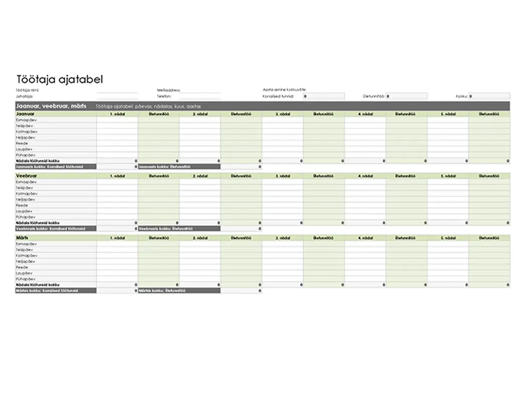 Töötaja kellakaart (päeva, nädala, kuu ja aasta jaoks) modern simple