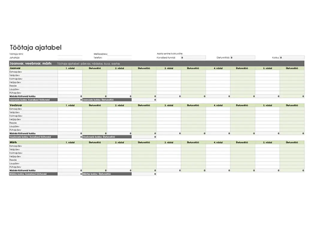 Töötaja kellakaart (päeva, nädala, kuu ja aasta jaoks) green modern simple