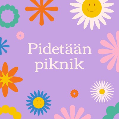 Pidetään piknik purple retro,playful,graphic,floral,bright